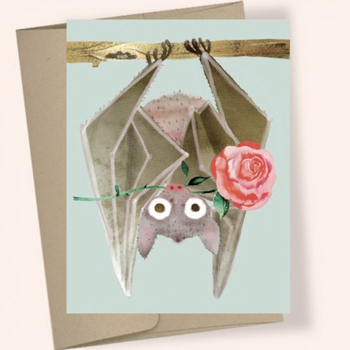 A Rose From Bat Watercolor Greeting Card - Product Image