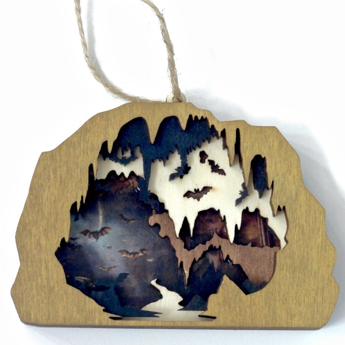 Bat And Cave Design Layered Wood Ornament - Product Image