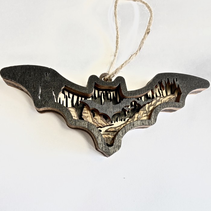 BatShapeWithCaveSceneLayeredWoodOrnament