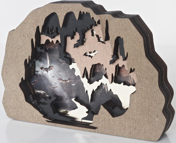 Bat And Cave Design Layered Wood Shelf Sitter - Product Image
