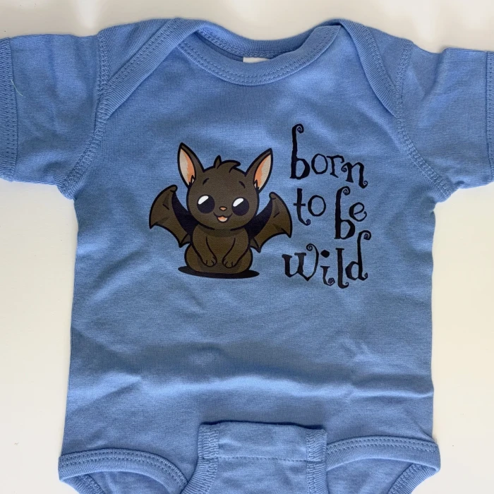 BornToBeWildBatsInfantOnesieCarolinaBlueBodySuit