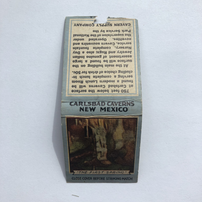 CarlsbadCavernsTheFirstSpringMatchbookCover