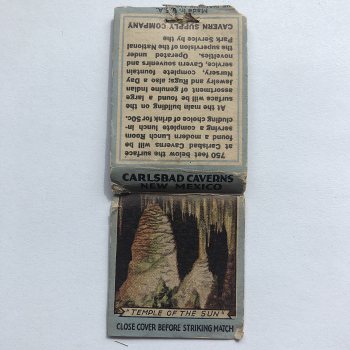 Carlsbad Caverns The Temple Of The Sun Matchbook Cover - Product Image
