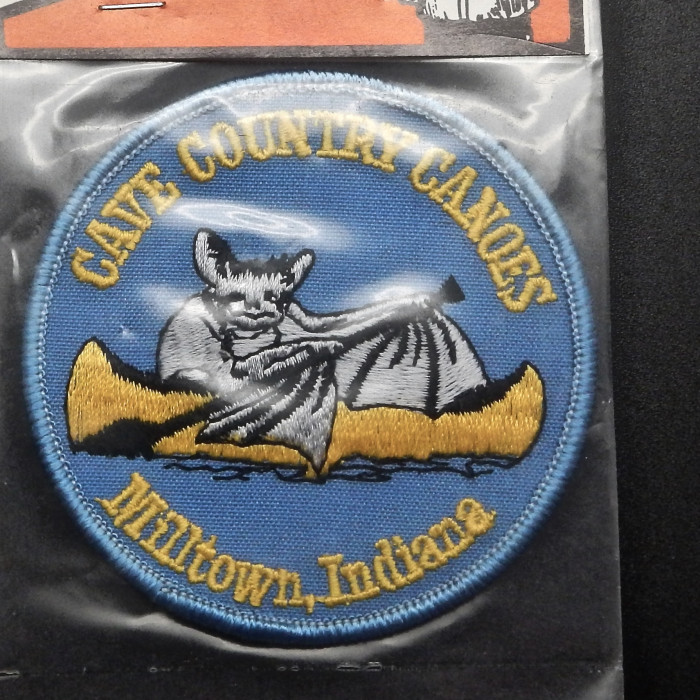 Cave Country Canoes Bat On Blue Round Patch - Product Image
