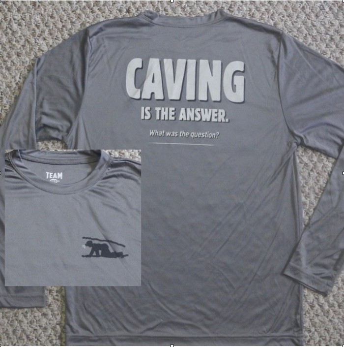 Caving Is The Answer Long Sleeve Performance Shirt (Back Design With Front Logo) - Product Image