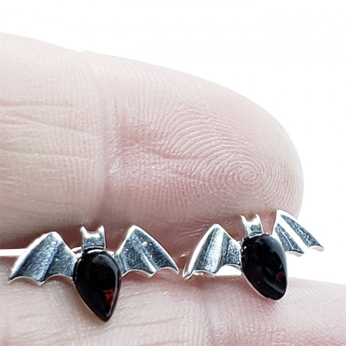 CherryAmberWithSterlingWingsBatStudEarrings