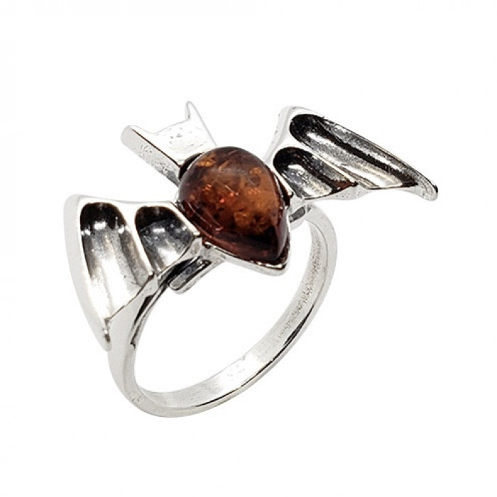 Cognac Amber Sterling Silver Adjustable Bat Ring - Product Image