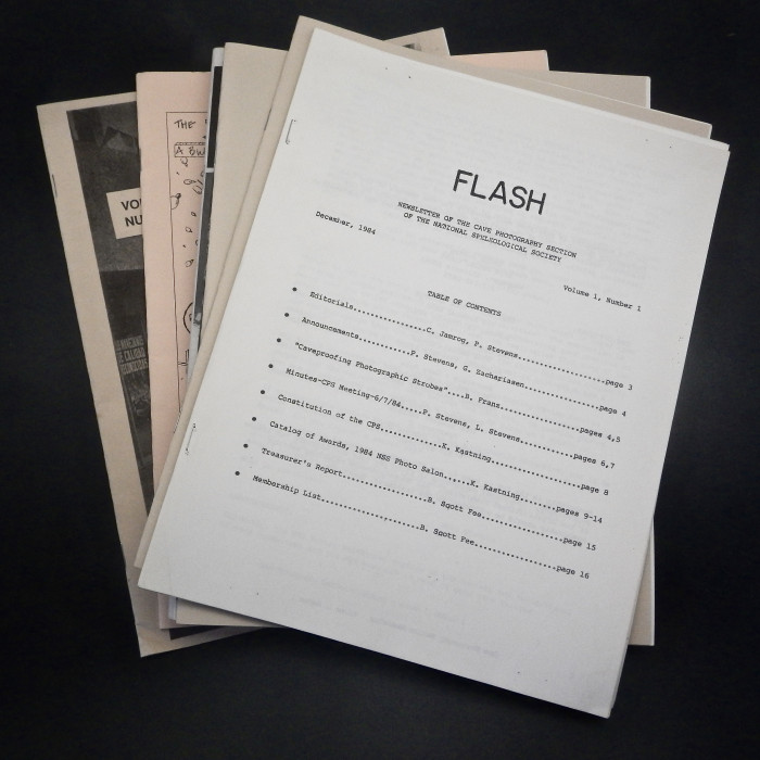 FLASH: Newsletter of the Cave Photography Section. Vol 1 #1 1984 through volume 6 #2.  missing Vol 5 #2