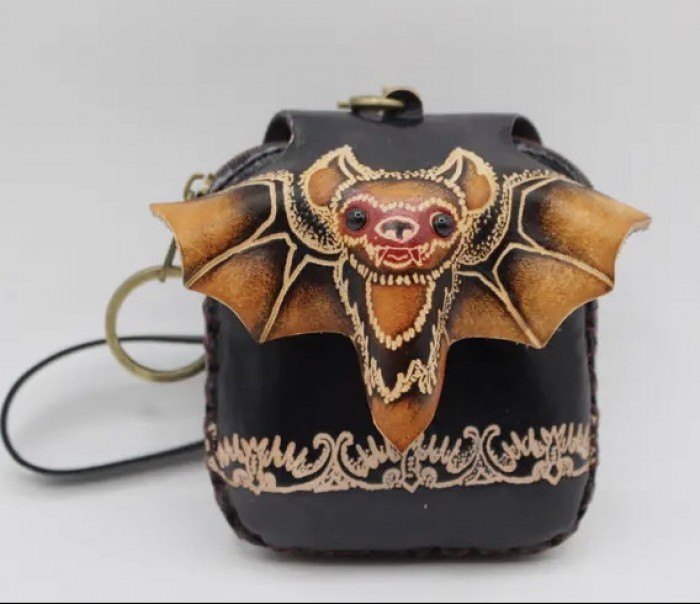 HandmadeLeatherBrownBatCoinPurseWristlet