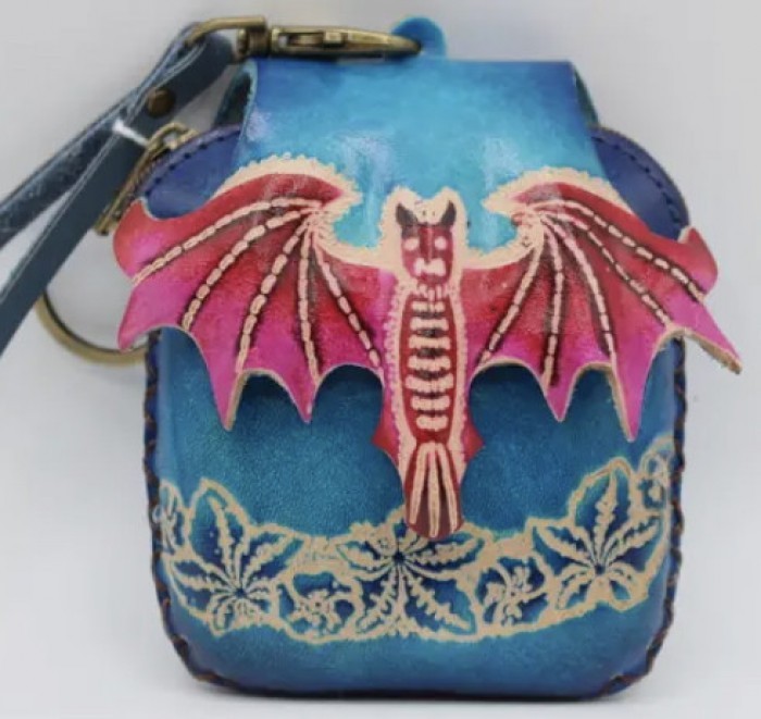 HandmadeLeatherPinkBatCoinPurseWristlet