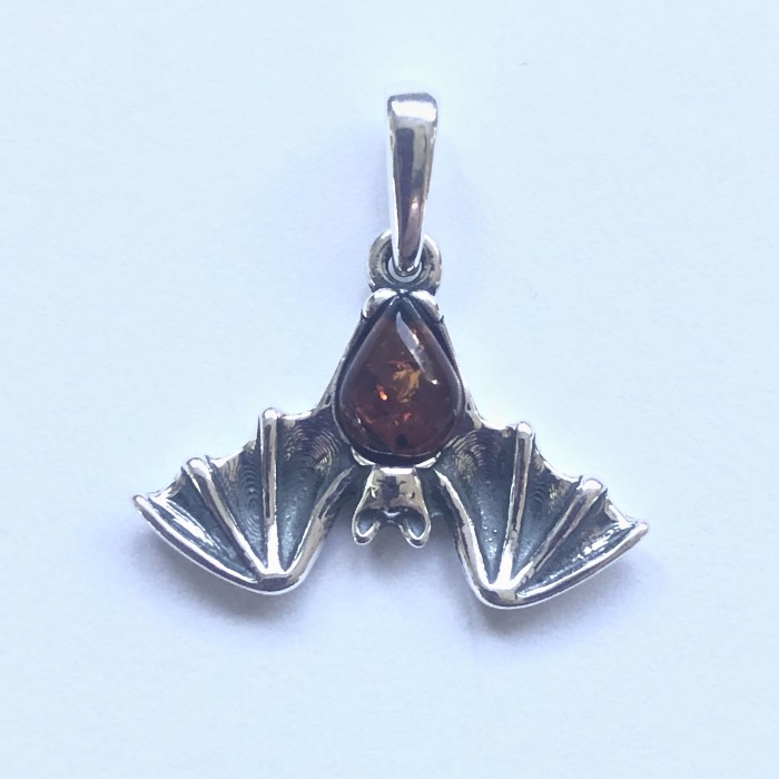 HangingSilverAndAmberBatPendant