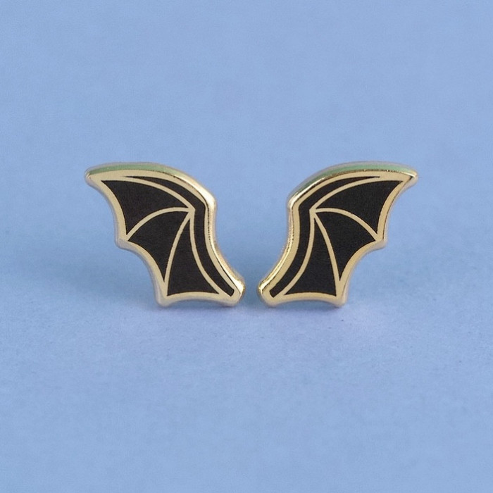 Itty Bitty Bat Wing Enamel & Gold Plate Earrings - Product Image