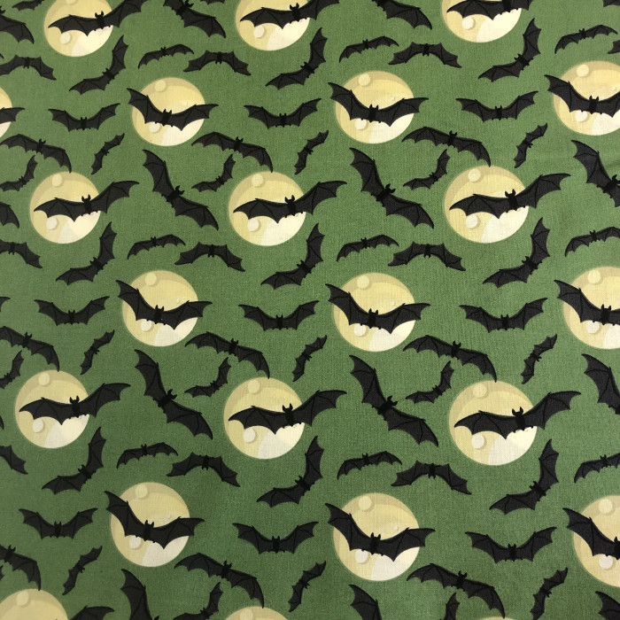 Moon and Bats Green Quilting Fabric - Product Image