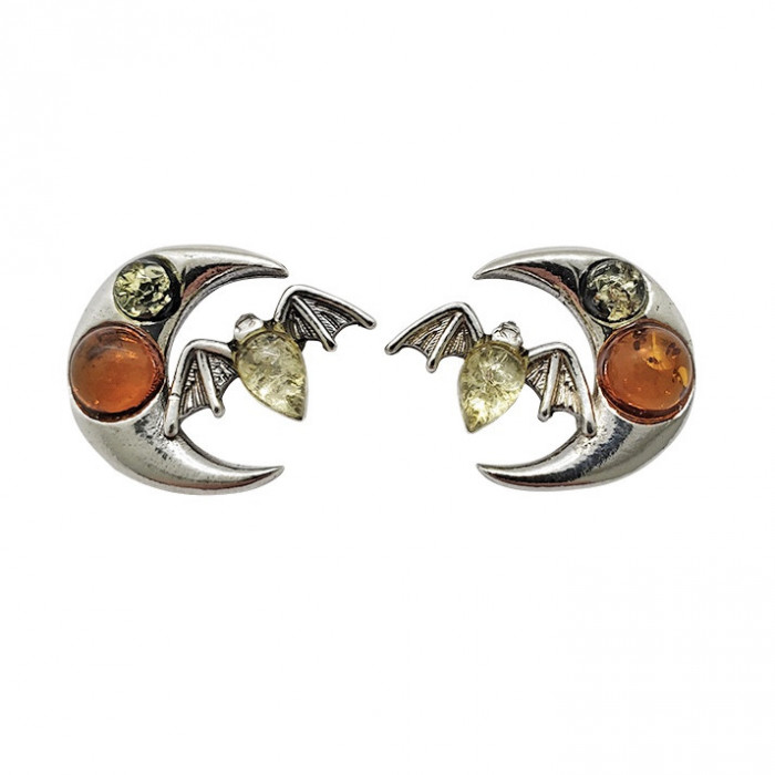 Multi-Color Amber Bat/Moon Stud Earrings - Product Image