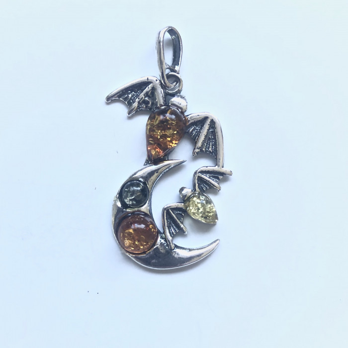 Multi-ColorAmberSterlingSilverBatMoonPendant