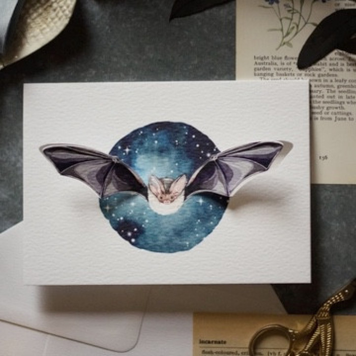 Pop Out Bat Watercolor Greetings Card - Product Image