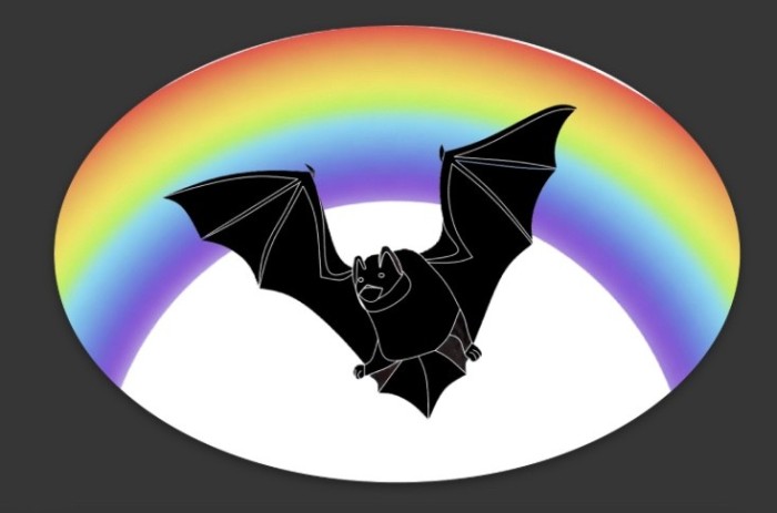 Rainbow Bat Oval Bottle Sticker - Product Image