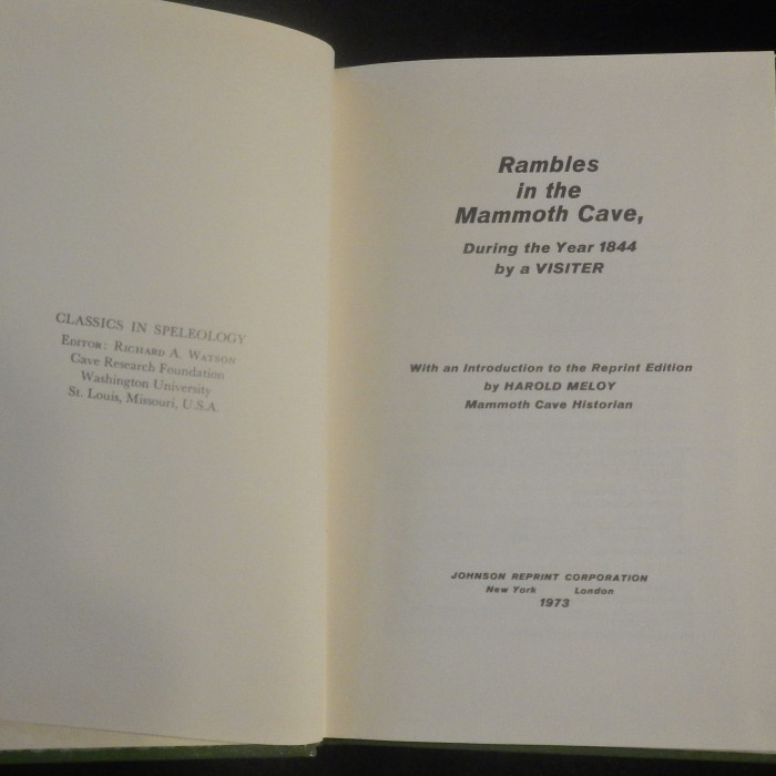 Rambles in the Mammoth Cave, During the Year 1844 by a visiter, Johnson reprint 1973 - Product Image