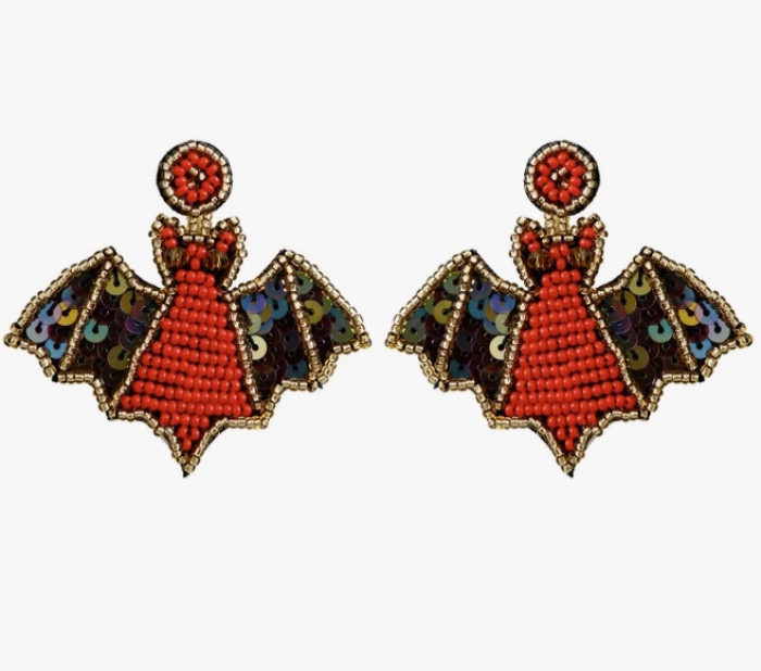 Red Beaded Bat Earrings - Product Image