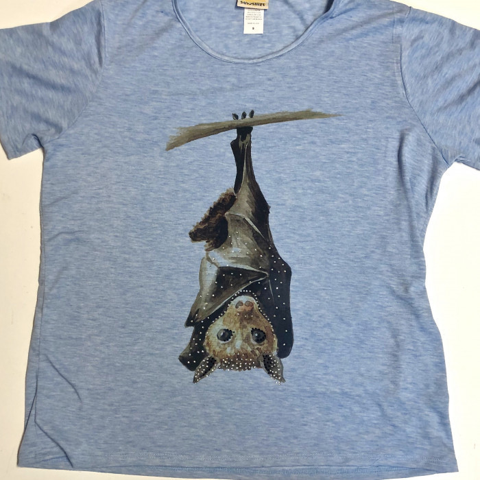 Rhinestone Sparkle Bat Aqua Ladies Tee - Product Image