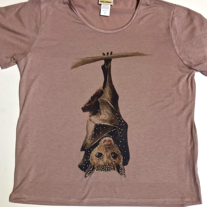 Rhinestone Sparkle Bat Mauve Ladies Tee - Product Image
