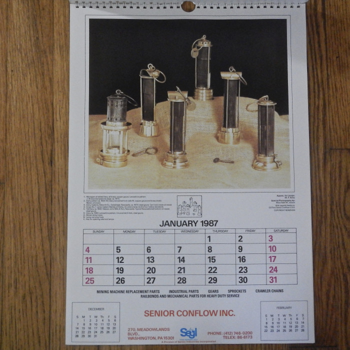 Senior Conflow Calendar Miners Lamp Collectors Series (#3-6, 1985-1987) sold individually