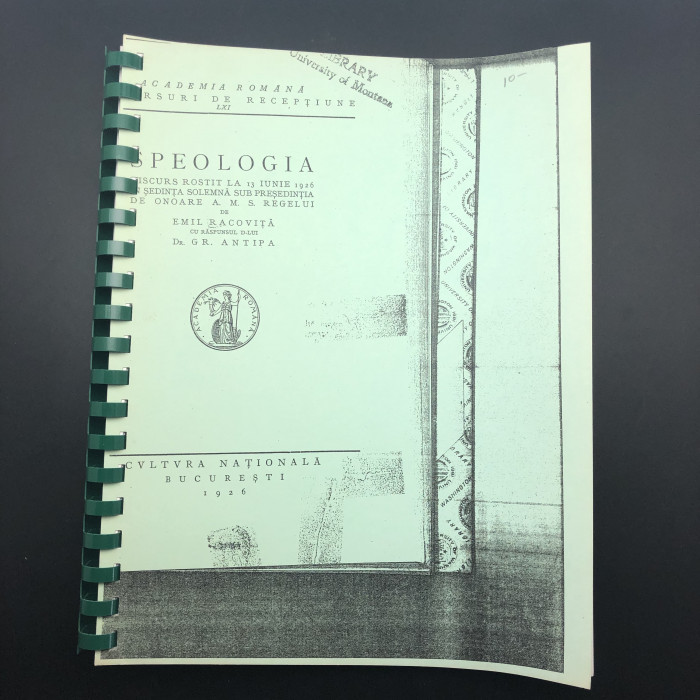 Spelologia by Racovita 1926, spiral bound photocopy - Product Image