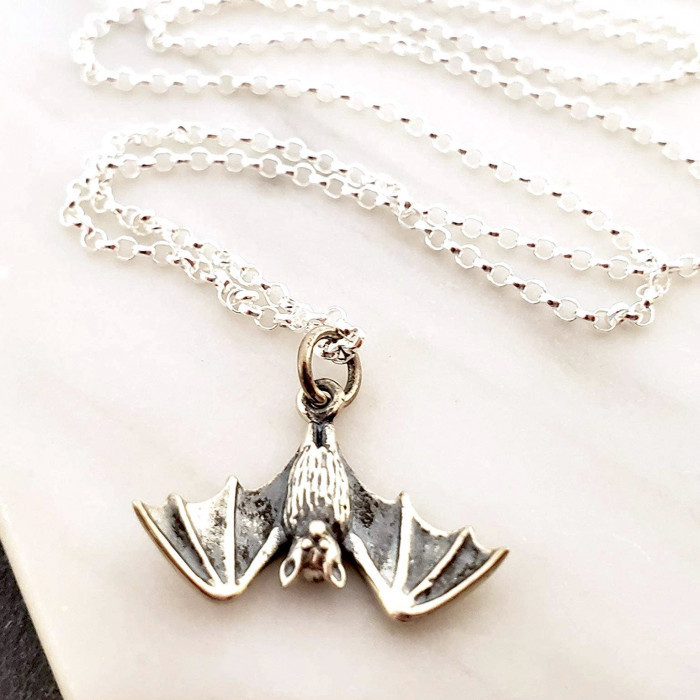 Sterling Silver Bat Charm Necklace - Product Image