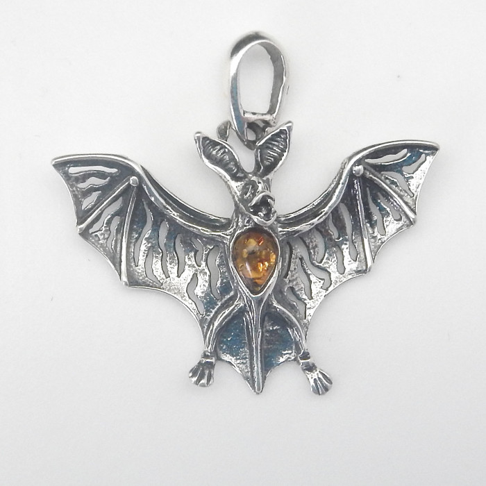 SterlingSilverandAmberBigEaredBatPendant