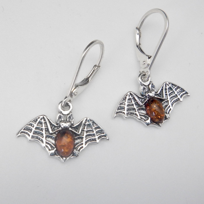 Sterling Silver and Amber Lattice Wing Bat Earrings - Product Image