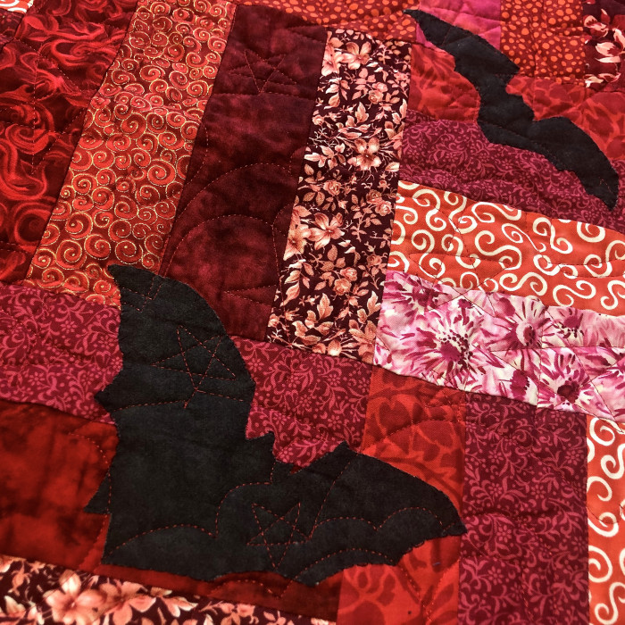 Twilight Emergence Bat Quilt 54 x 63. SOLD