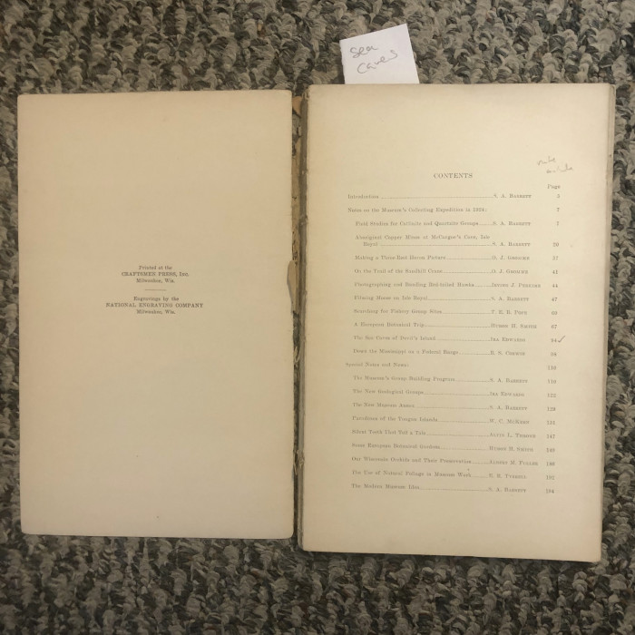 Year Book of the Public Museum of the City of Milwaukee 1924  (5 pages The Sea Caves of Devil's Island) - Product Image