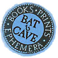 Round blue Speleobooks seal reading Books, Prints, Ephemera around the words Bat & Cave.